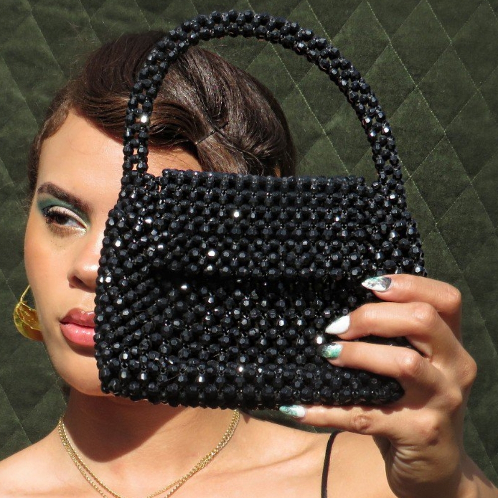 Beaded mini black bag.